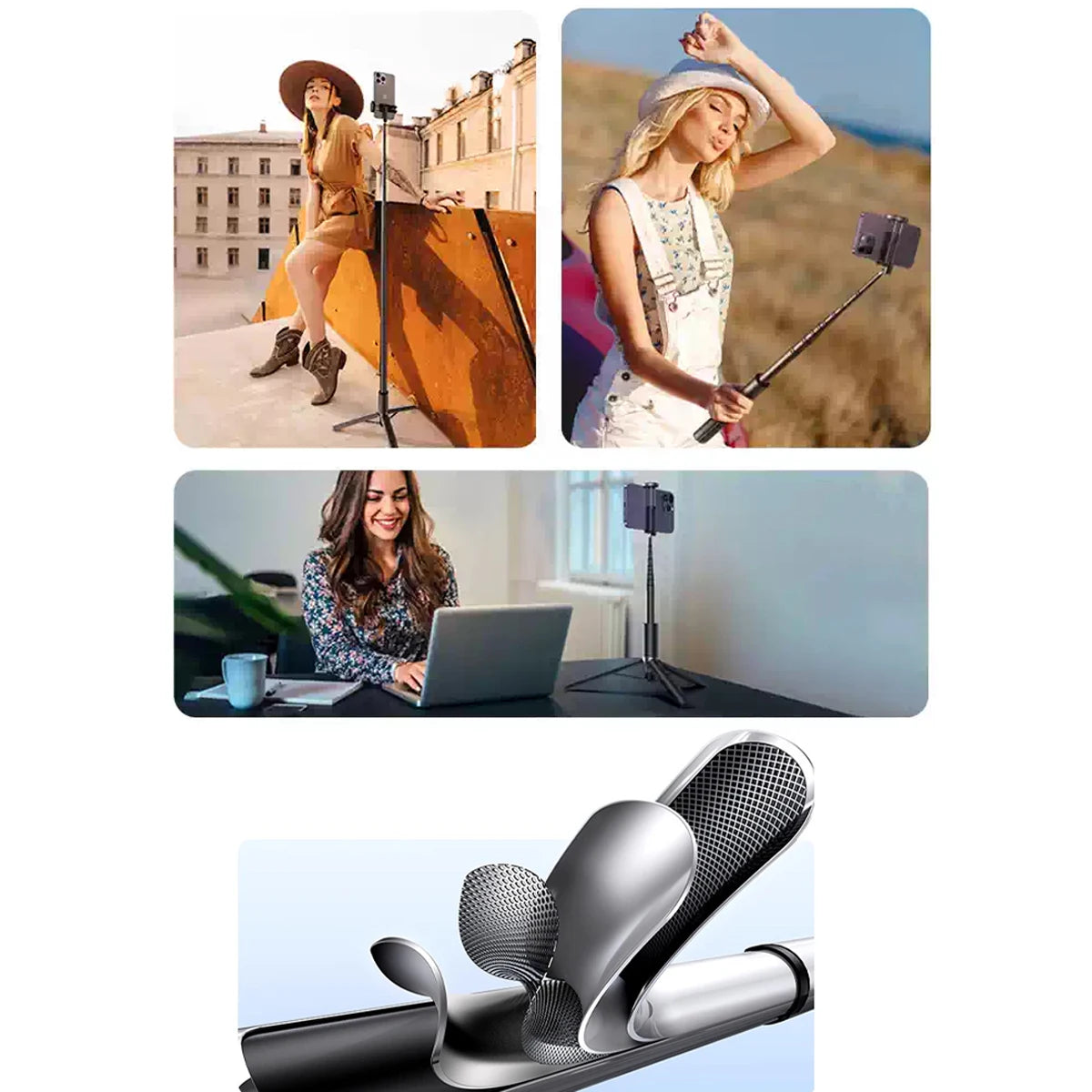 Portable Telescopic Bluetooth Selfie Stick with Wireless Remote for Phone, Extendable Travel Stick for Live Streaming and Photos
