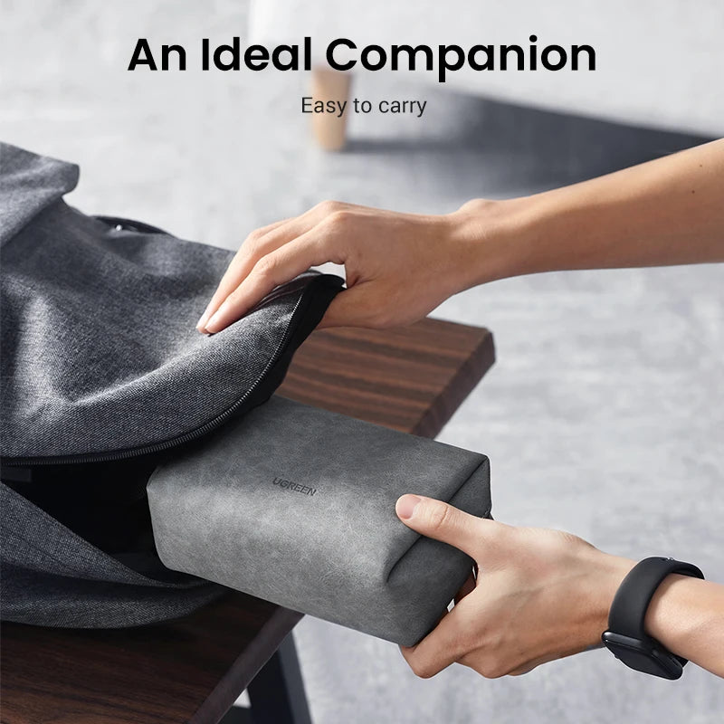 UGREEN Organizer Bag, Leather Tech Storage Case for Headphones, Cables, Chargers and Phone Accessories