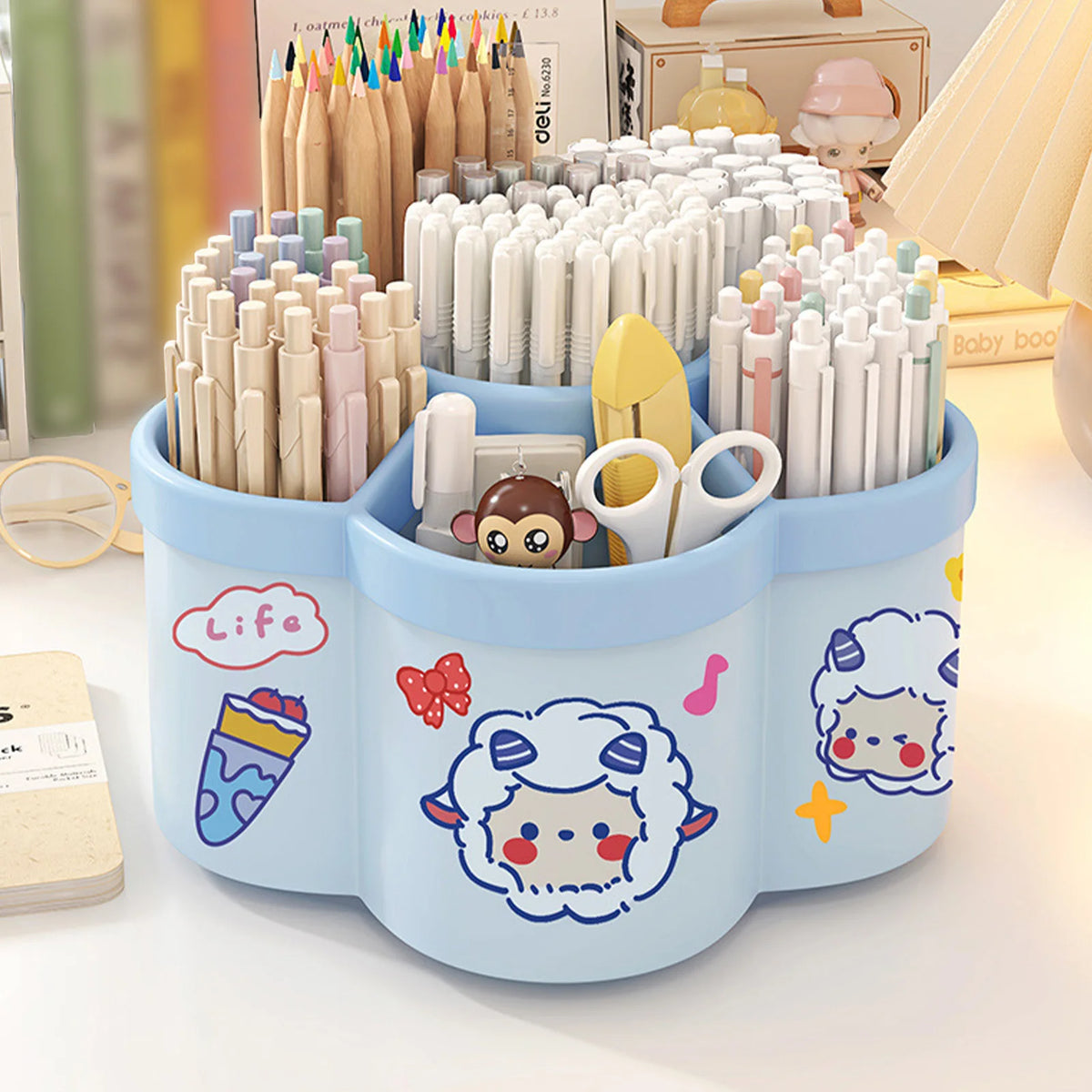 Rotating Pen Holder Desk Organizer, Large Capacity 360° Pencil and Stationery Storage Box for Students, Dorm, Classroom and Home Office