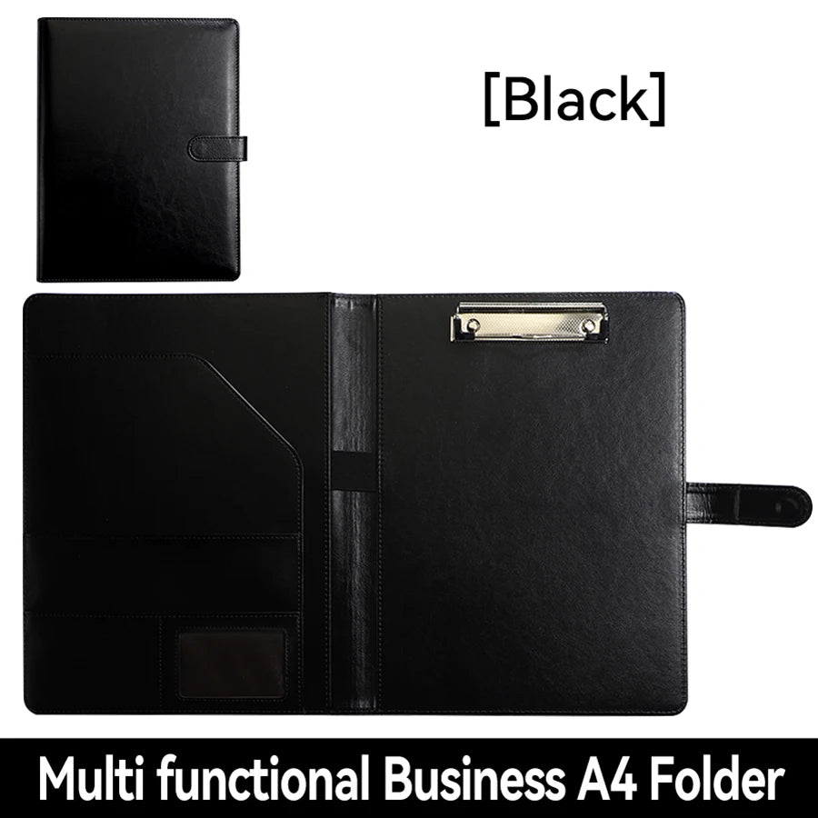 PU Leather A4 Padfolio Clipboard with Pen Holder and Card Slots for Business Meetings