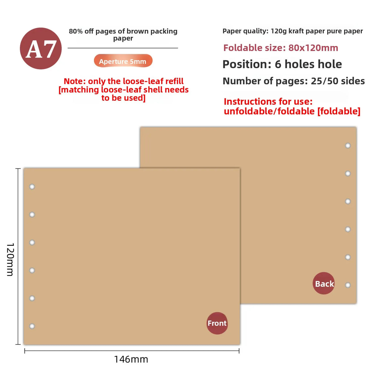 A7 Loose Leaf Notebook Refill Paper, 50 Sheet Binder Inserts in Weekly, Monthly, To Do, Grid, Lined and Blank Styles