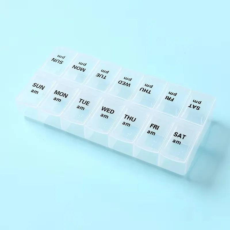14 Compartment Weekly Pill Organizer AM PM 7 Day Portable Vitamin and Medication Box
