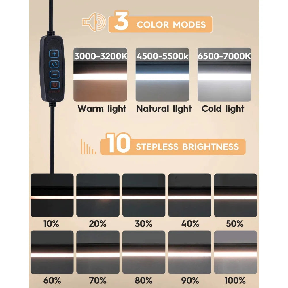 10W LED Clamp Desk Lamp — Adjustable Swing Arm, 3 Color Modes, 10 Brightness Levels & USB