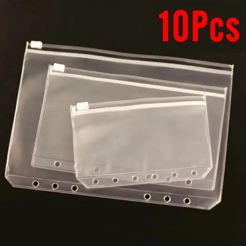 10 Pack Zipper Binder Pockets, A5 A6 A7 Clear PVC Cash Envelopes for Budget Binders, 6-Ring Planners, and Documents