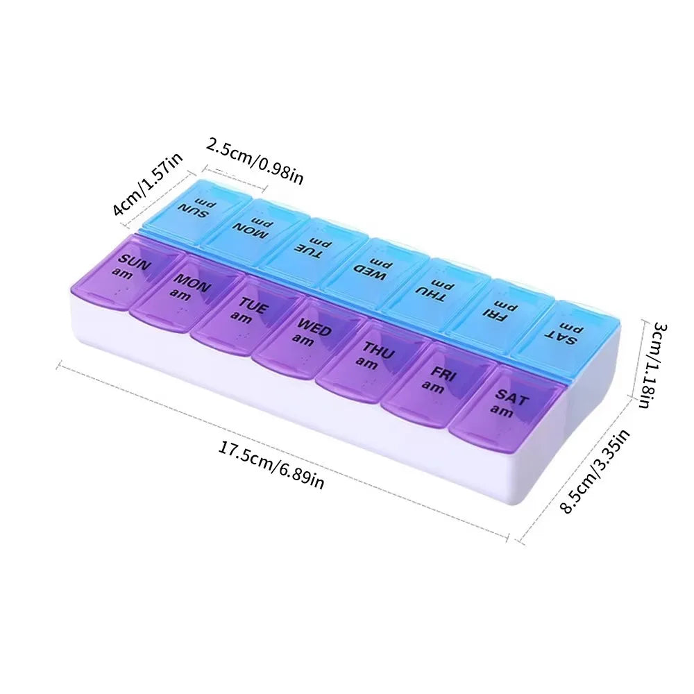 14 Compartment Weekly Pill Organizer AM PM 7 Day Portable Vitamin and Medication Box