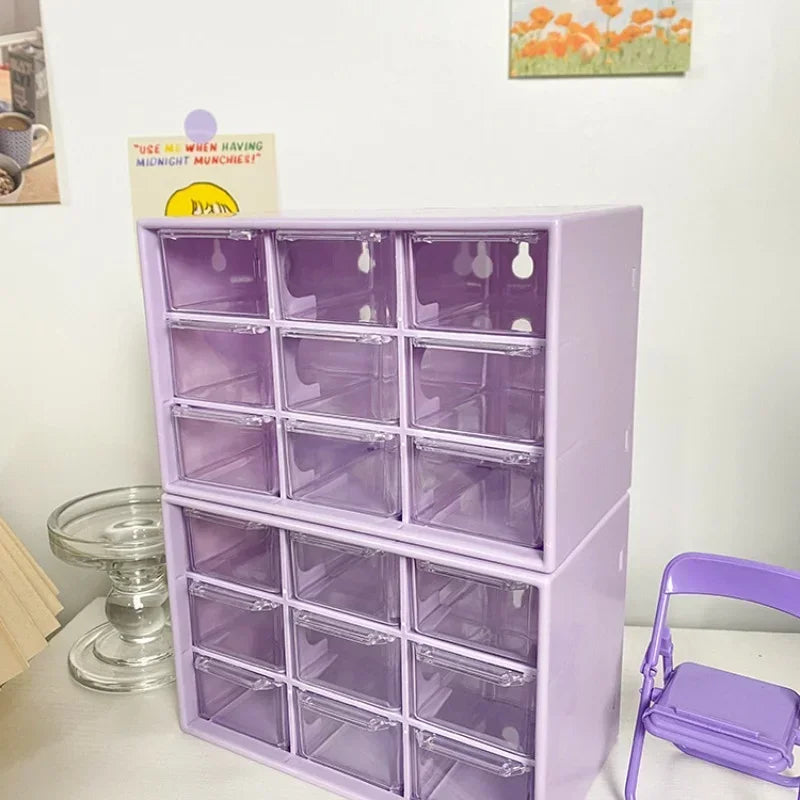 Desktop 9-Grid Clear Mini Drawer Storage Box Organizer for Desk