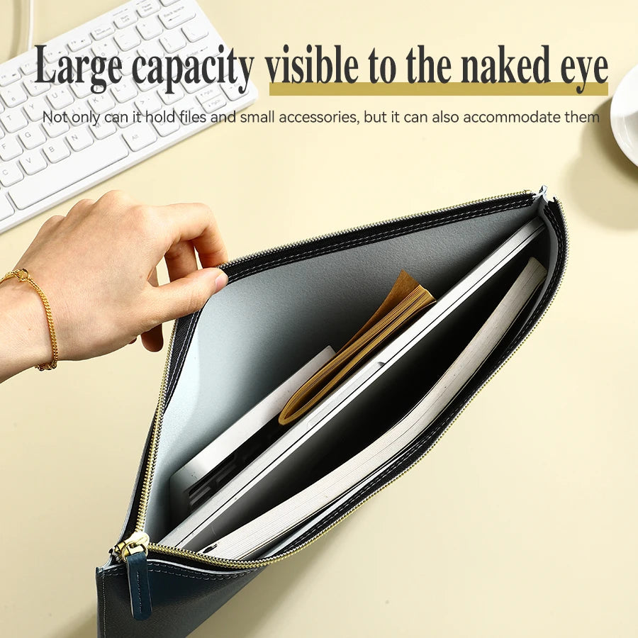 Leather A4 Zipper Document Folder Portfolio for Business Files, Contracts and Invoices