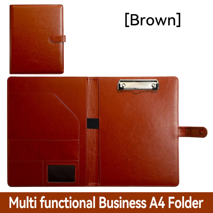 PU Leather A4 Padfolio Clipboard with Pen Holder and Card Slots for Business Meetings