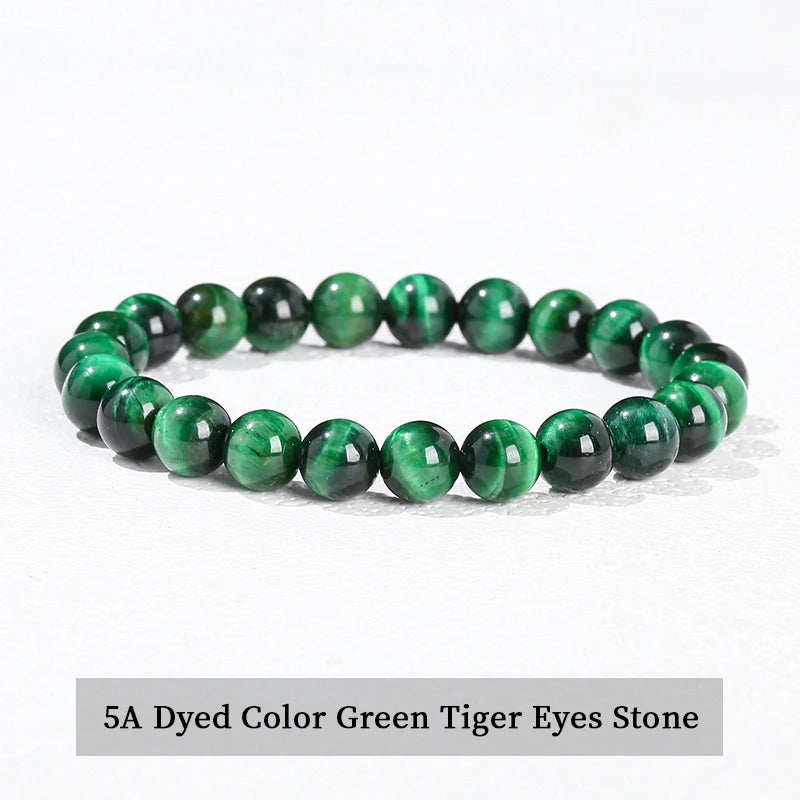 Natural Stone Beads Bracelet — Amethyst, Tiger Eye, Crystal & More