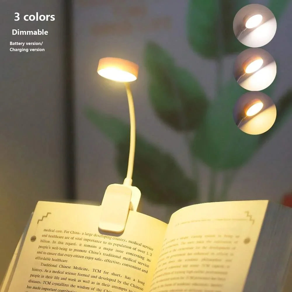 Mini Clip-On LED Reading Light — 3 Modes, Adjustable for Books & Study