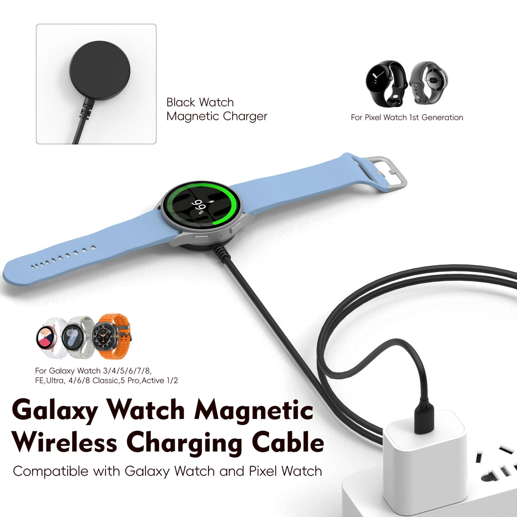 Samsung Galaxy Watch Magnetic Charging Cable — Compatible with Watch 3–8, Ultra, Classic & Active