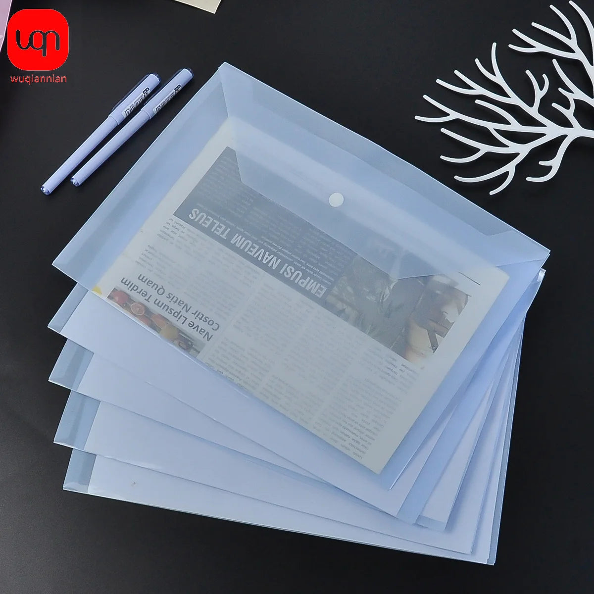 5 Pack Clear A4 Plastic Envelope Folders with Snap Button for School, Office and Document Storage