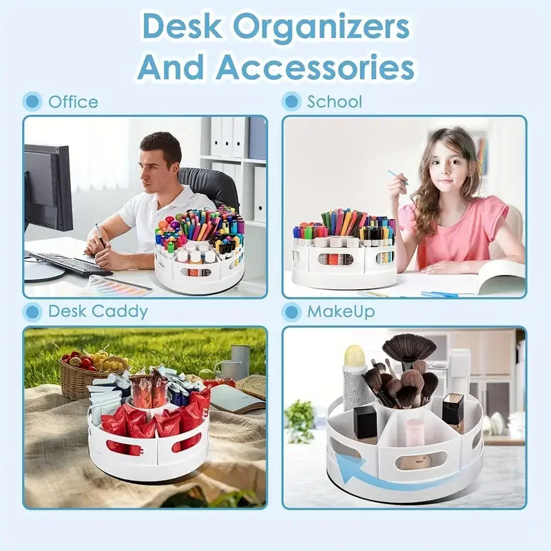 360° Rotating Desk Organizer with 7 Removable Bins