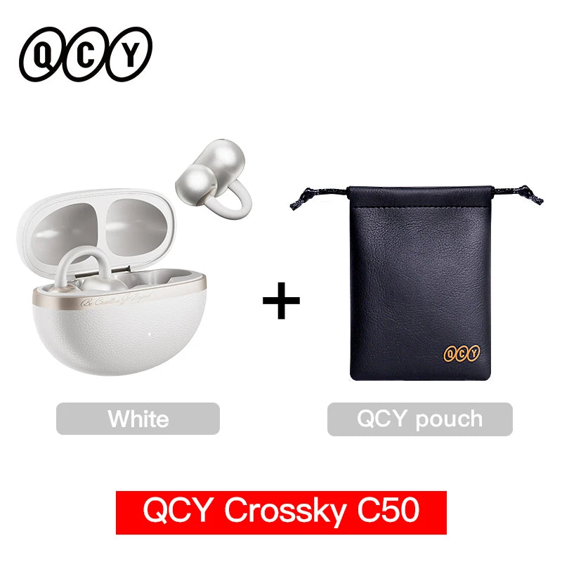 QCY Crossky C50 Open-Ear Bluetooth 6.0 Earbuds — Clip-On Sport Design with AI Clear Call & Bass Boost