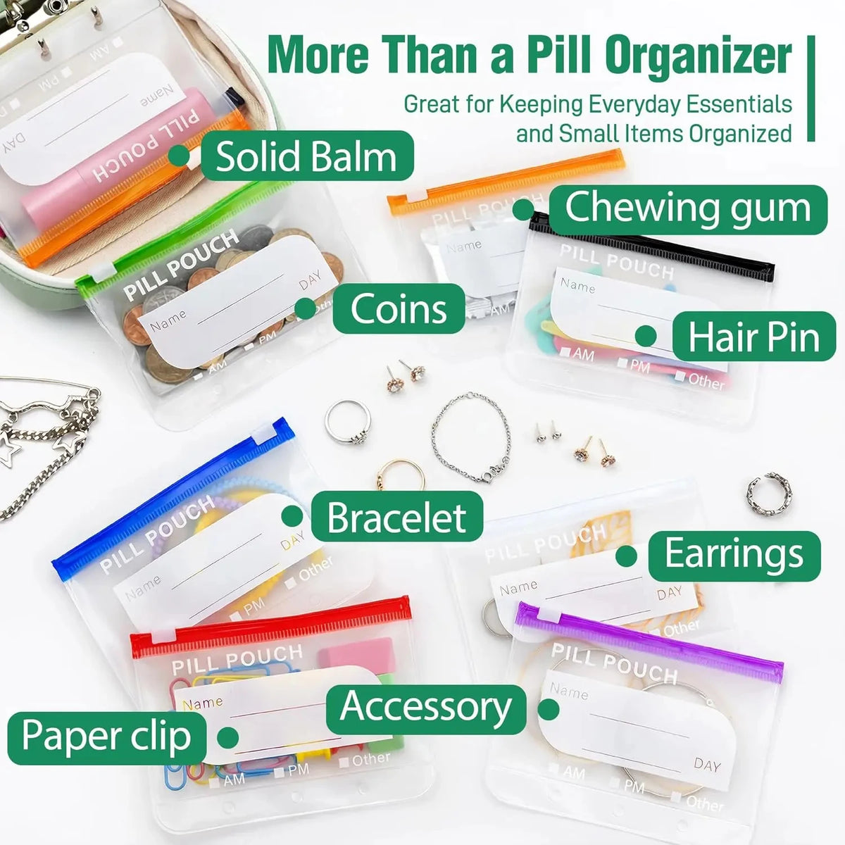 Weekly Pill Organizer Case with 14 Color-Coded Pouches, AM PM Twice-Daily 7-Day Travel Pill Box