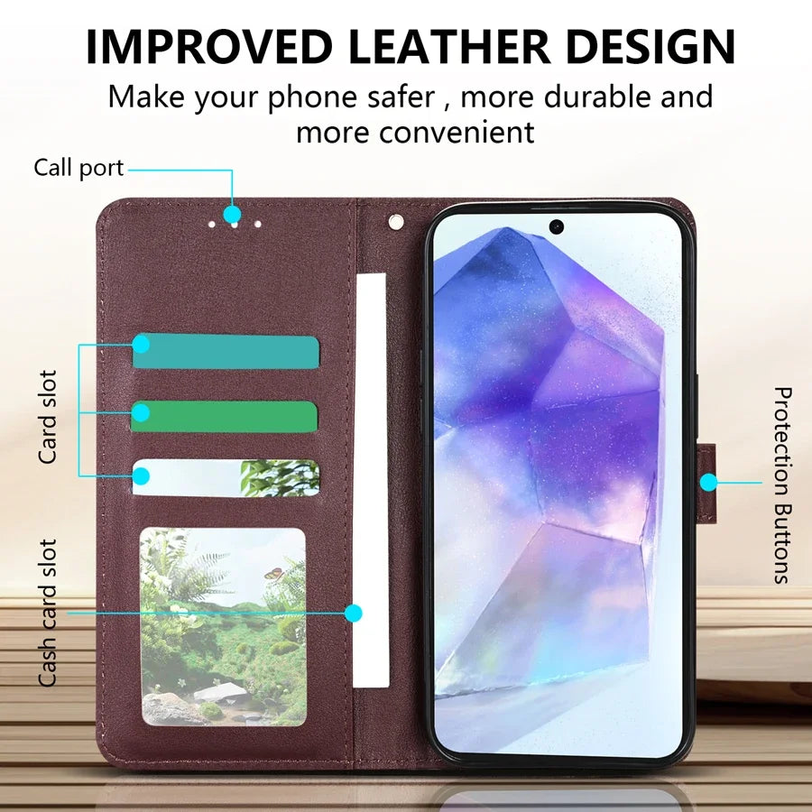 Magnetic Leather Flip Wallet Case for Samsung Galaxy A-Series (A05s-A56)
