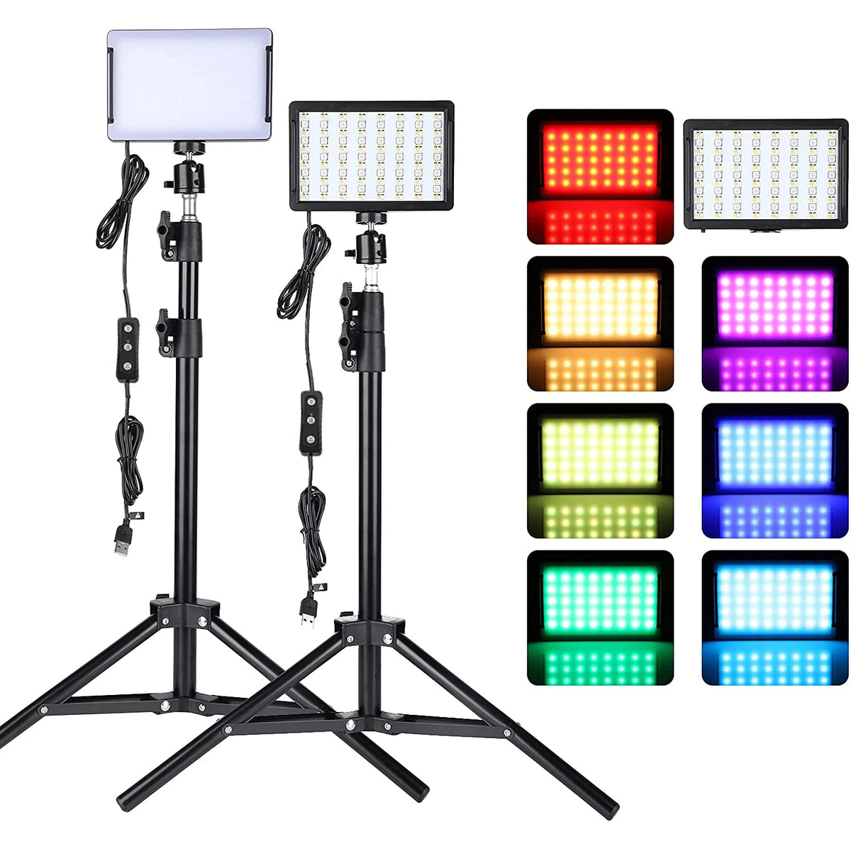 LED Video Light Photography Lighting Kit with Tripod Stand and 4 Color RGB Filters for Streaming, Filming and Content Creation