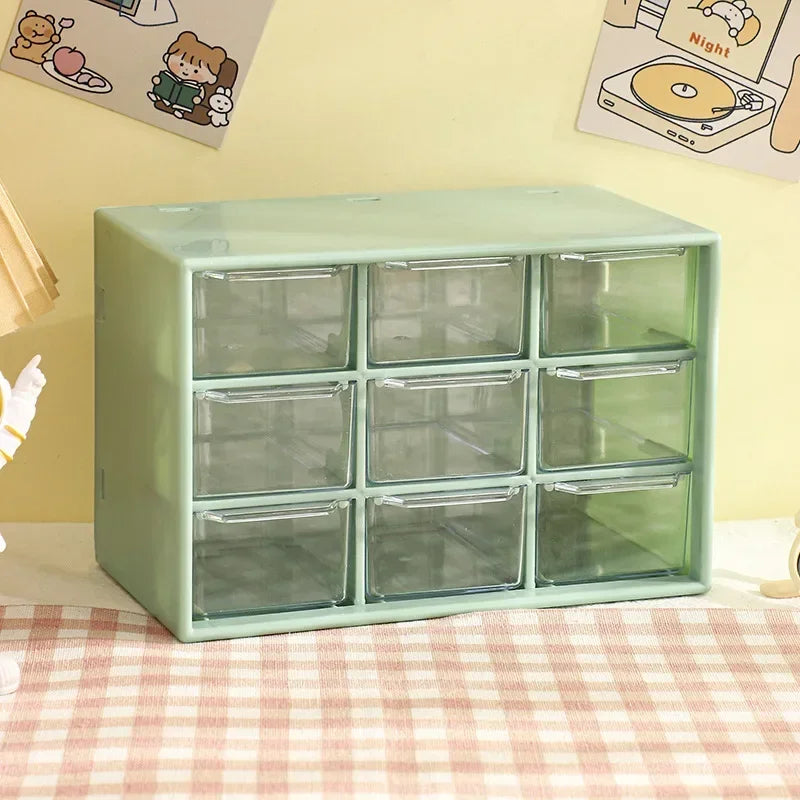 Desktop 9-Grid Clear Mini Drawer Storage Box Organizer for Desk