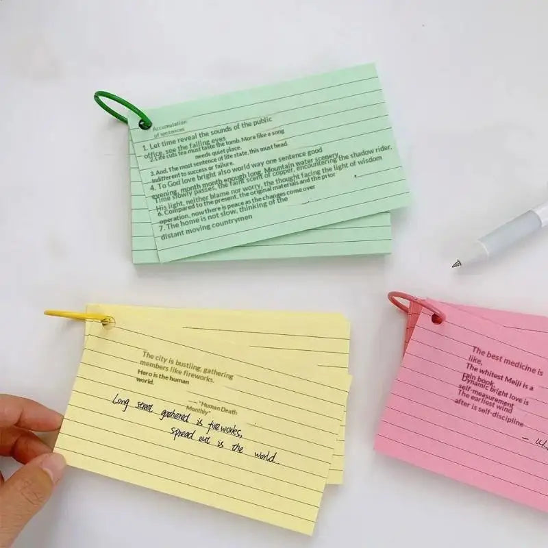 50 Page Loose-Leaf Lined Index Cards, Binder Ring Flash Cards for Studying, Revision and Note Taking at School or Work
