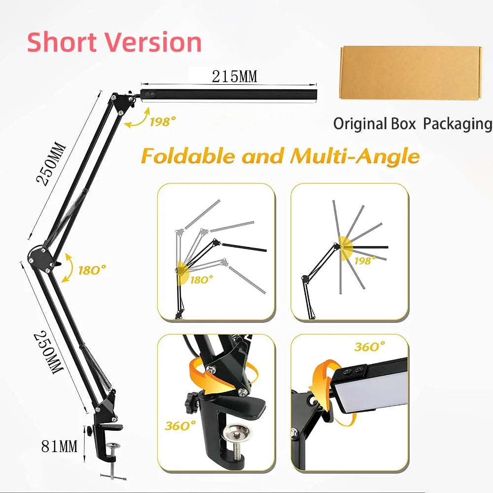 10W LED Clamp Desk Lamp — Adjustable Swing Arm, 3 Color Modes, 10 Brightness Levels & USB