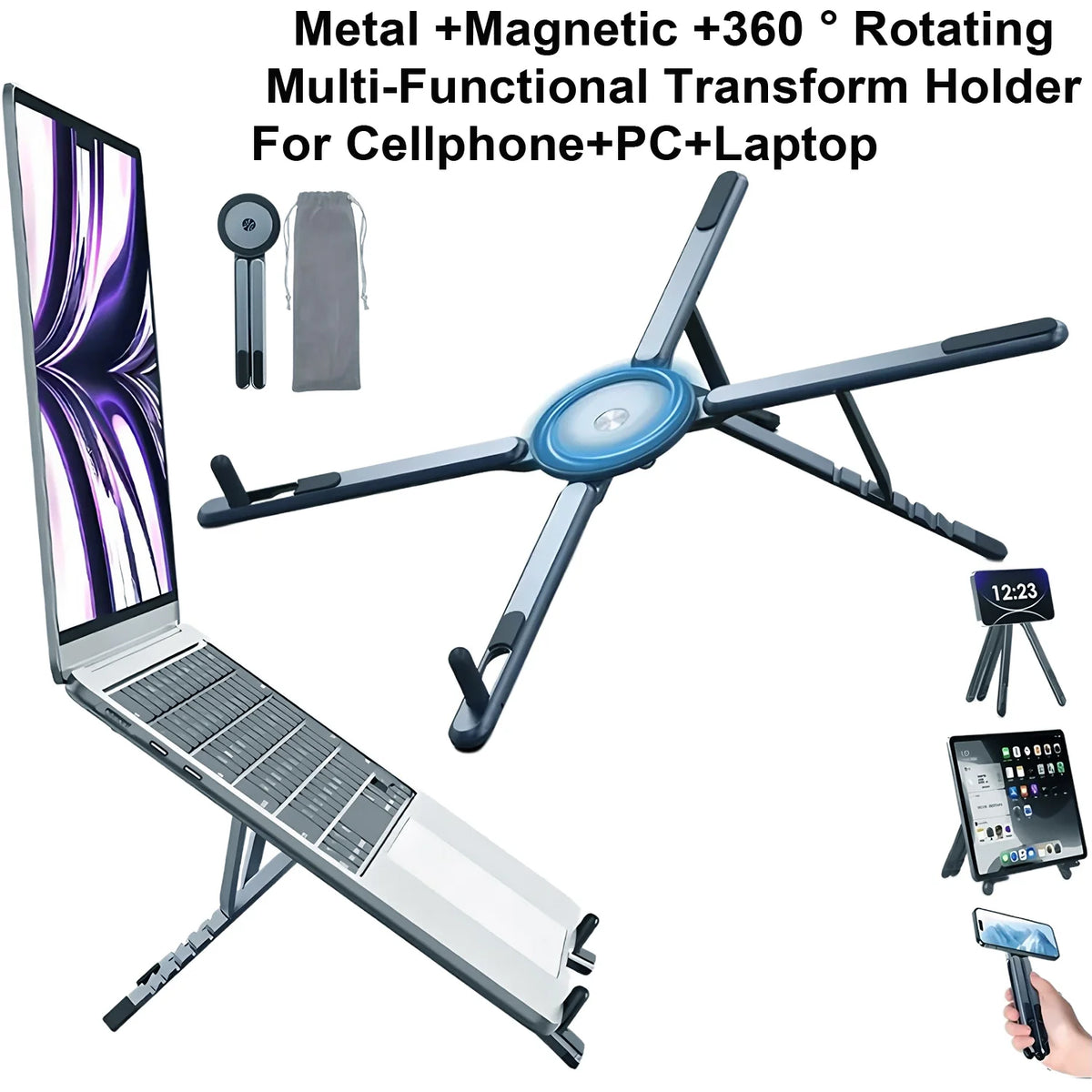 Magnetic Phone Holder & Selfie Stick — 3-in-1 Foldable Tripod Stand