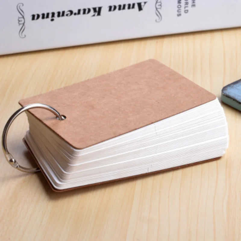 Blank Mini Ring Notepad Flash Cards, 50 Sheets Portable Loose Leaf Memo Pad for Study and Notes