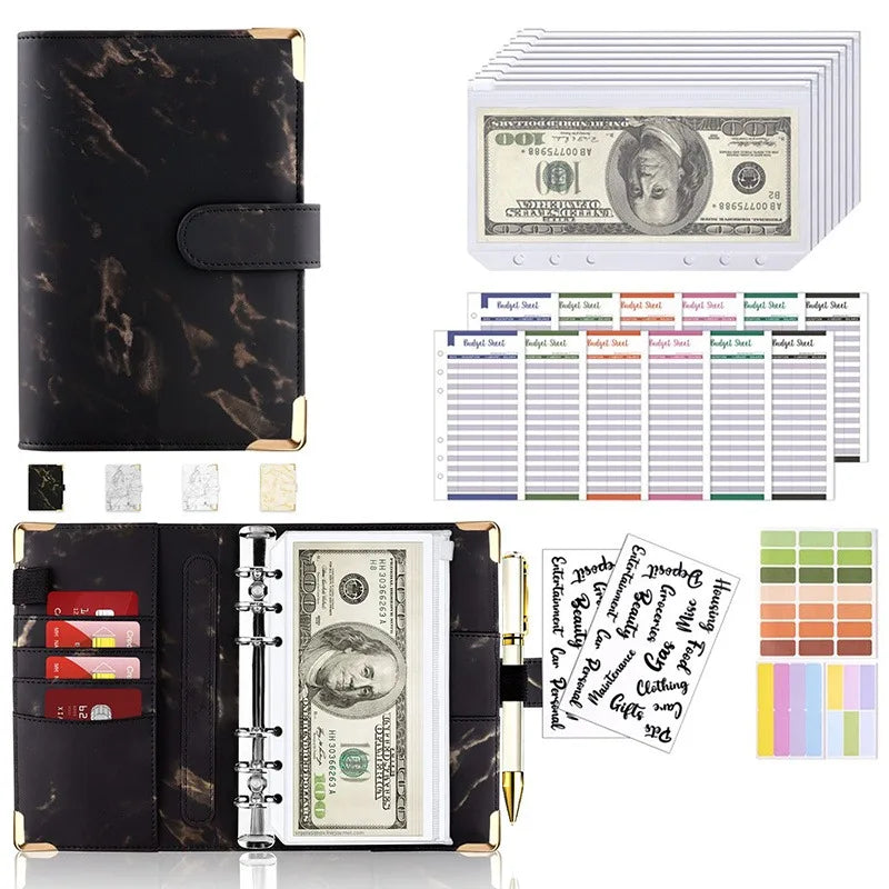 A6 Budget Binder — 6-Ring Cash Envelope Savings Planner with 8 Zipper Envelopes