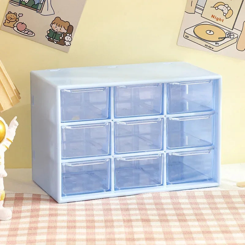 Desktop 9-Grid Clear Mini Drawer Storage Box Organizer for Desk