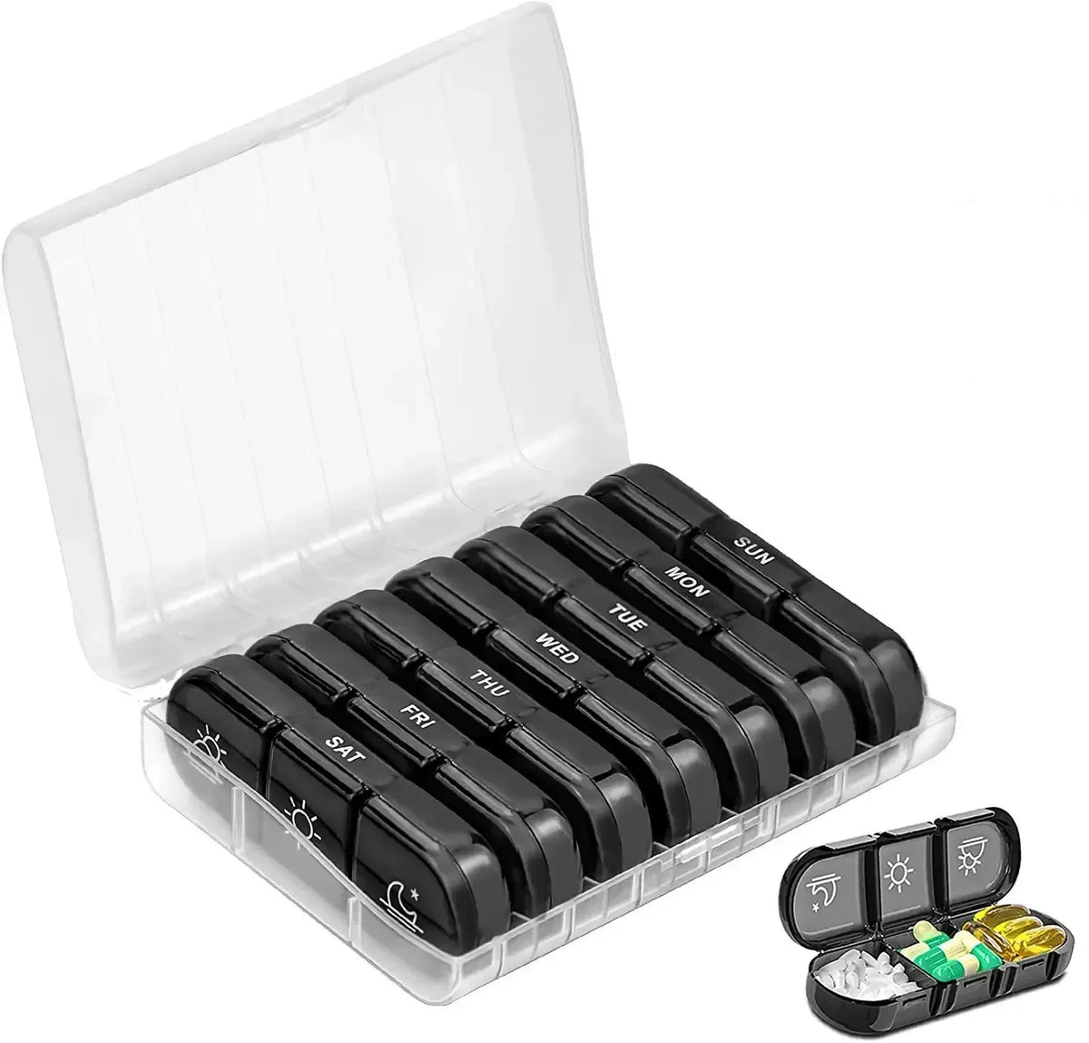 7 Day Pill Organizer 3 Times a Day with 21 Large Compartments for Vitamins, Medicine and Fish Oil, Portable Travel Case
