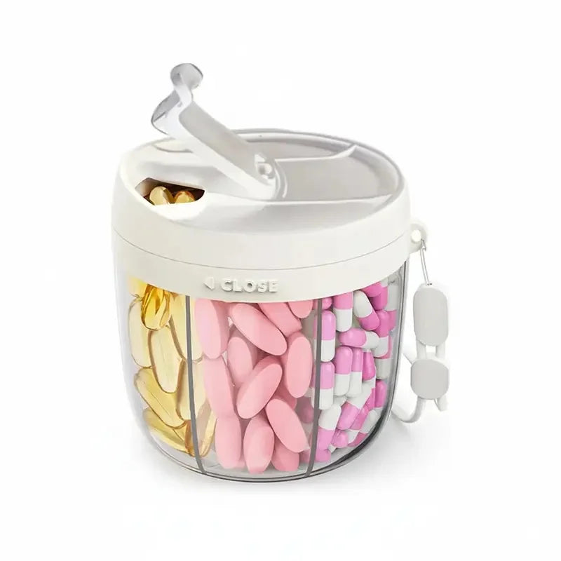 Portable 7 Compartment Pill Organizer and Vitamin Supplement Case with Keychain for Travel and Daily Use