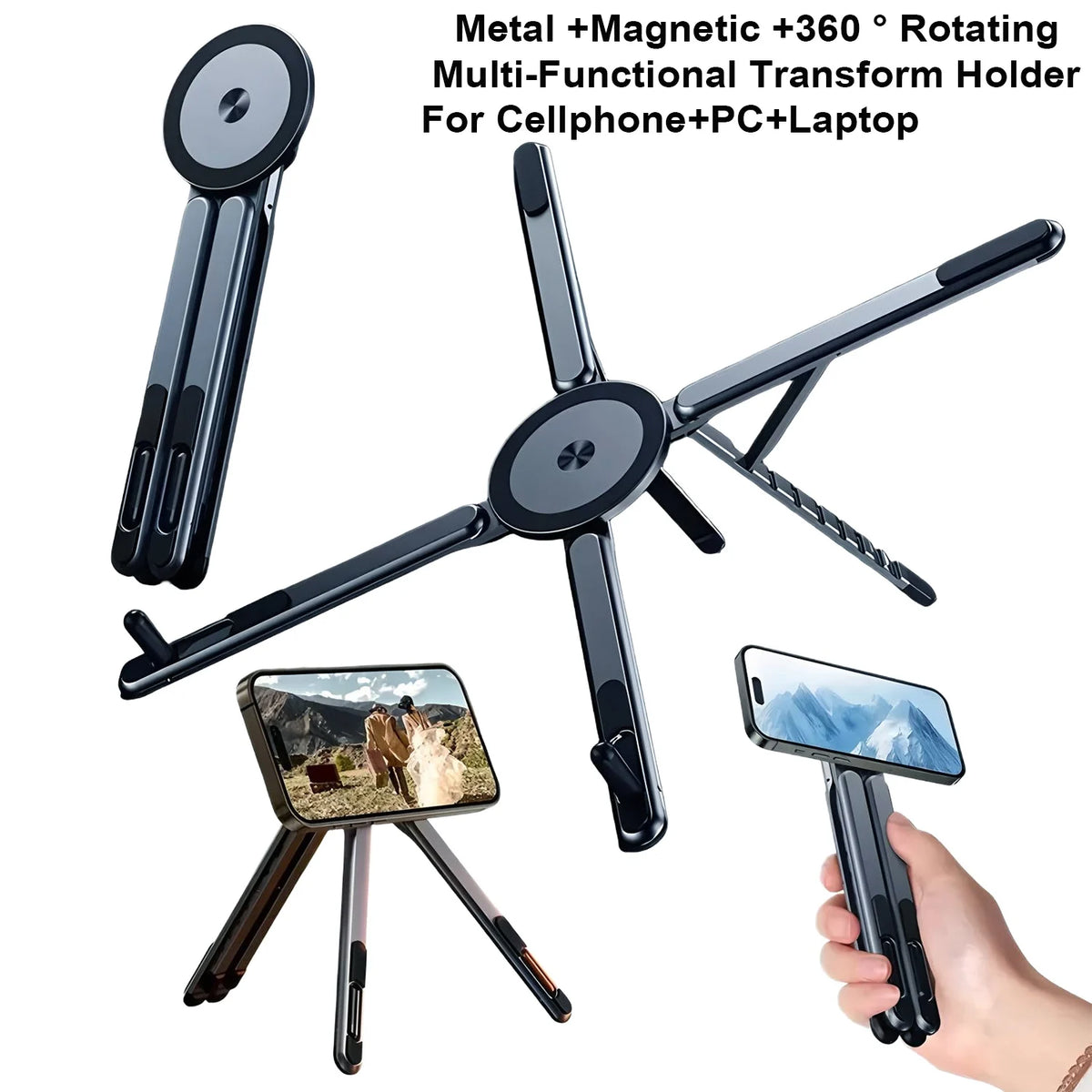 Magnetic Phone Holder & Selfie Stick — 3-in-1 Foldable Tripod Stand
