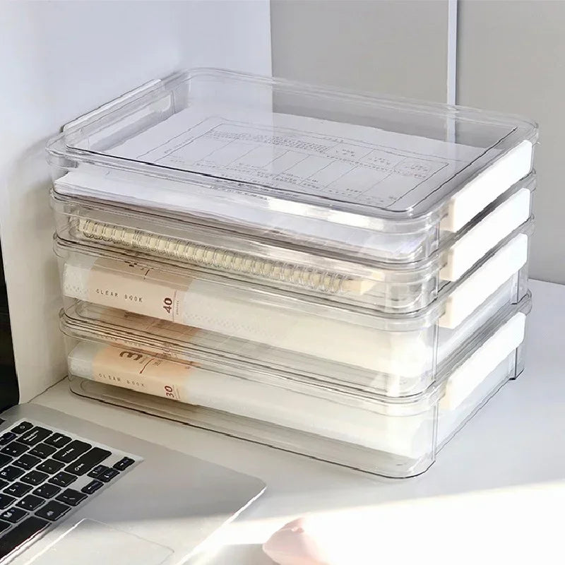 Clear Acrylic A4 Desktop File Organizer Box for Documents and Papers, Dustproof