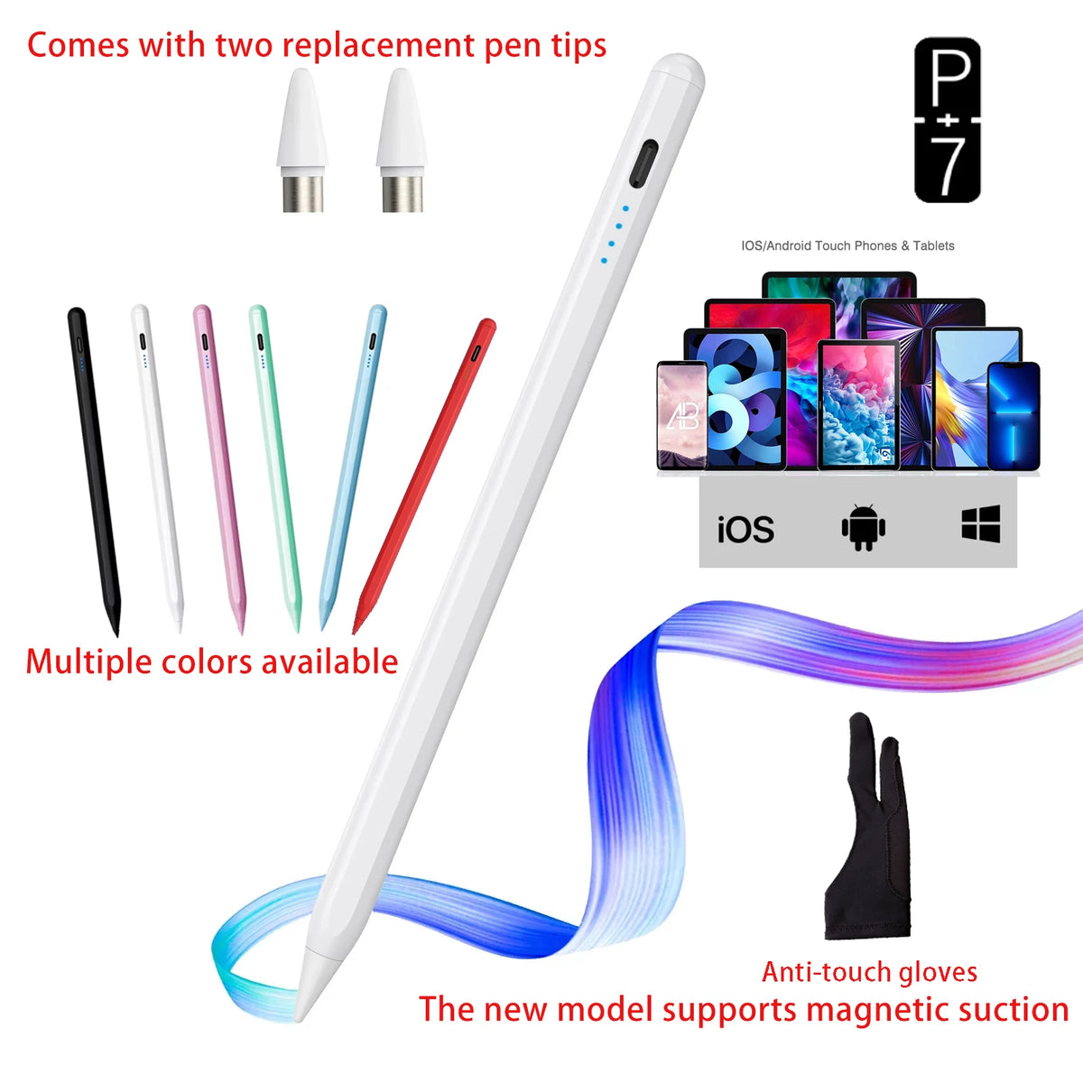 Universal Stylus Pen for Android & iOS — Capacitive Touch Screen Pen with Anti-Touch Glove Option for Tablets & Phones