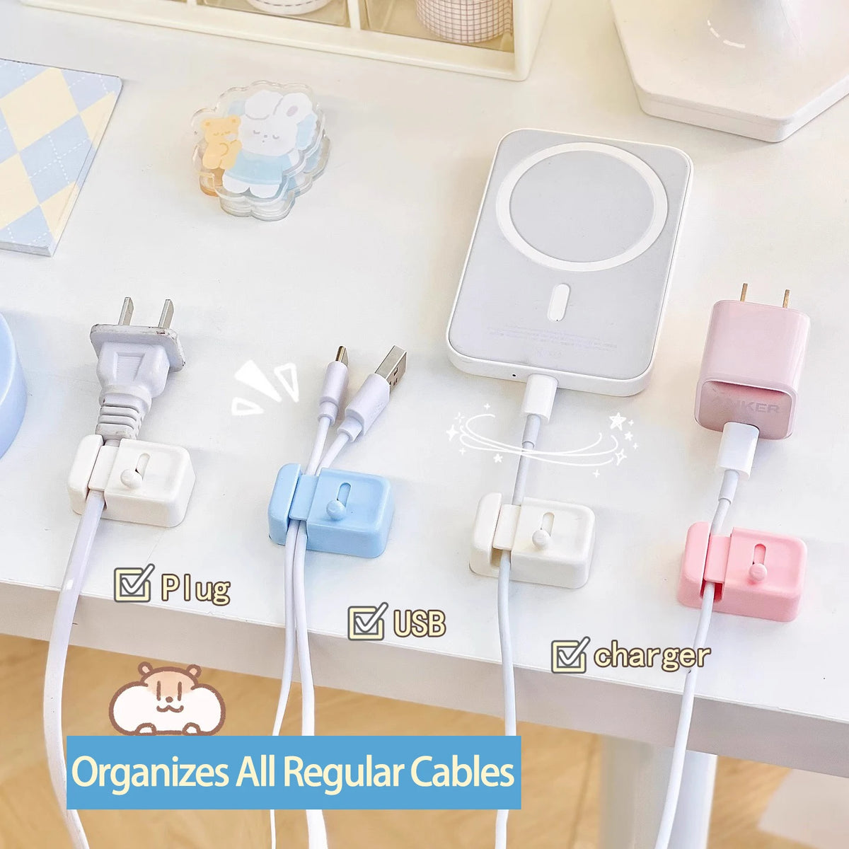 No-Drill Edge-Mounted Cord Organizer For Charging Cables And Data Wires.
