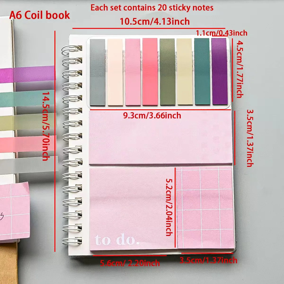 Spiral Notebook Sticky Notes Set with Index Tabs, Pastel Self-Adhesive Memo Pads and To-Do List Notepad for Office and School