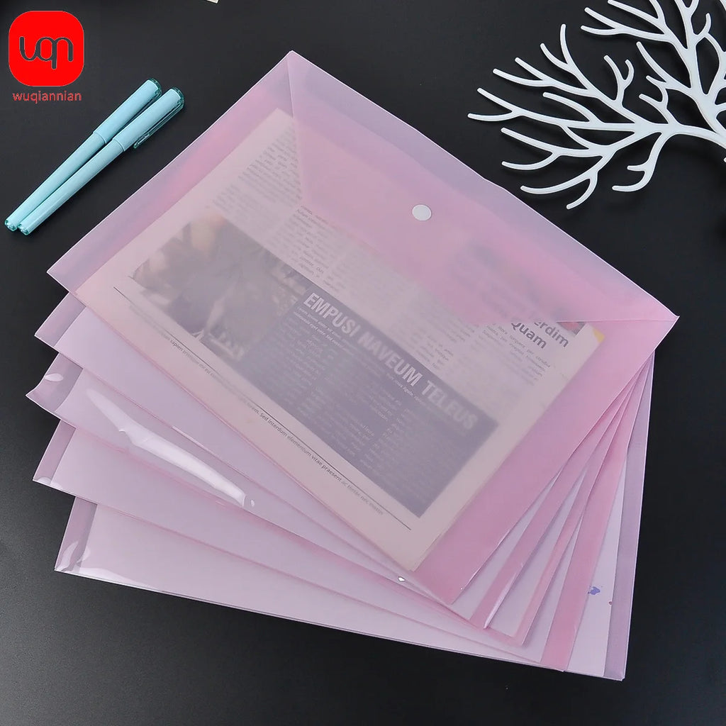 5 Pack Clear A4 Plastic Envelope Folders with Snap Button for School, Office and Document Storage
