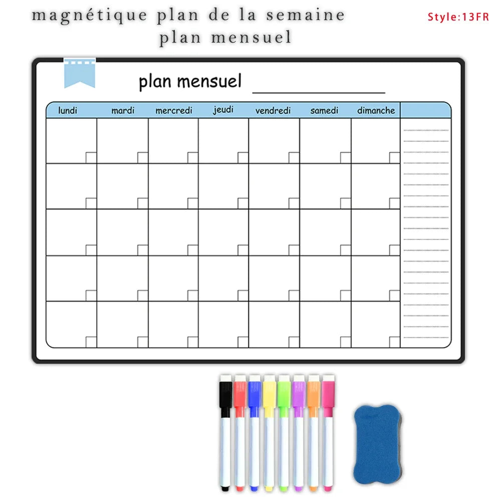 A3 Magnetic Weekly and Monthly Planner, Dry Erase Whiteboard Fridge Calendar with 8 Markers and Eraser