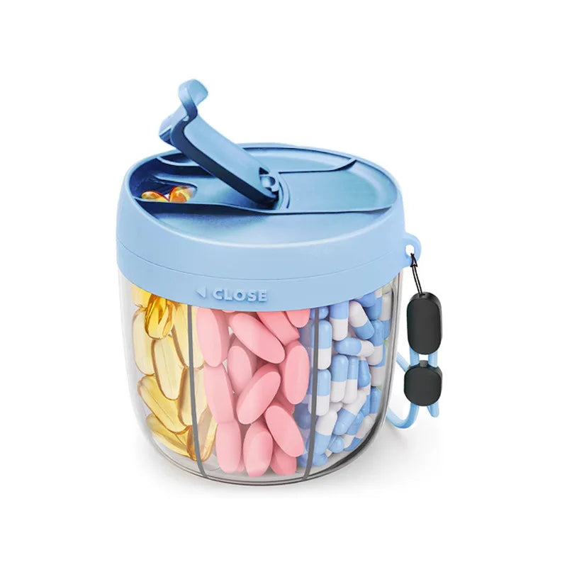 Portable 7 Compartment Pill Organizer and Vitamin Supplement Case with Keychain for Travel and Daily Use