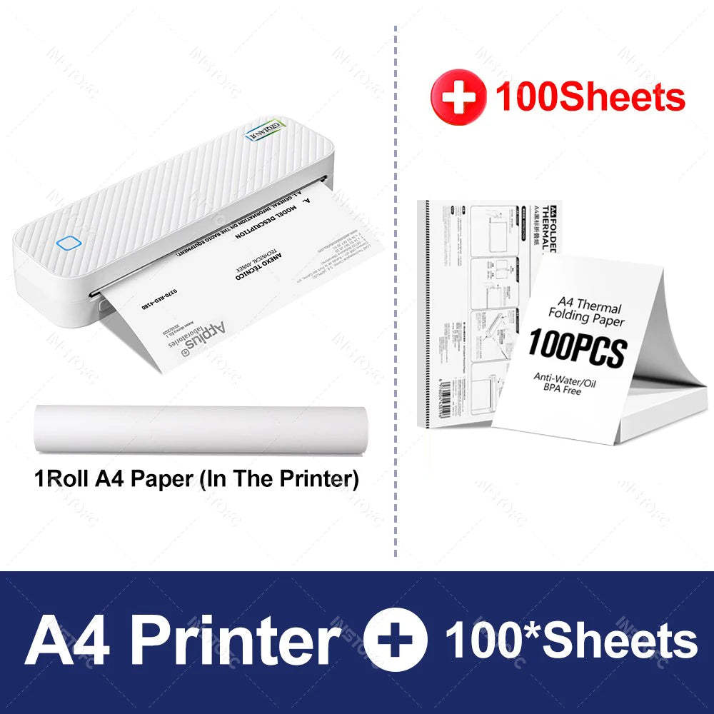 Portable A4 Bluetooth Thermal Printer — Wireless Photo & Document Printer for Home, Office & Travel