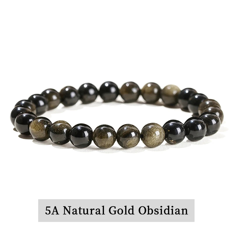 Natural Stone Beads Bracelet — Amethyst, Tiger Eye, Crystal & More