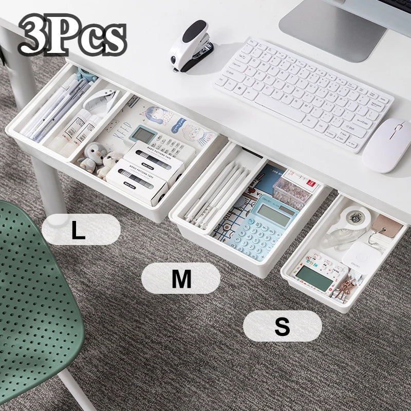Self-Adhesive Under-Desk Drawer Organizer, Three Sizes