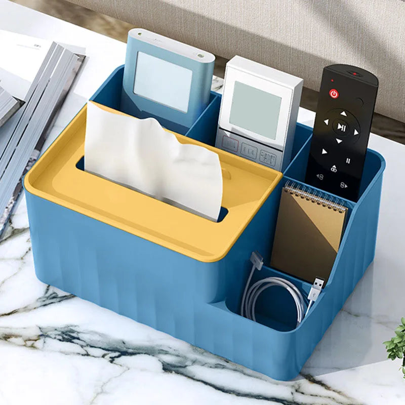 6 Section Desk Organizer with Tissue Box, Phone and Remote Holder for Home Office and Living Room