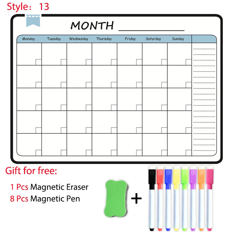 A3 Magnetic Dry-Erase Planner — Monthly & Weekly Fridge Calendar