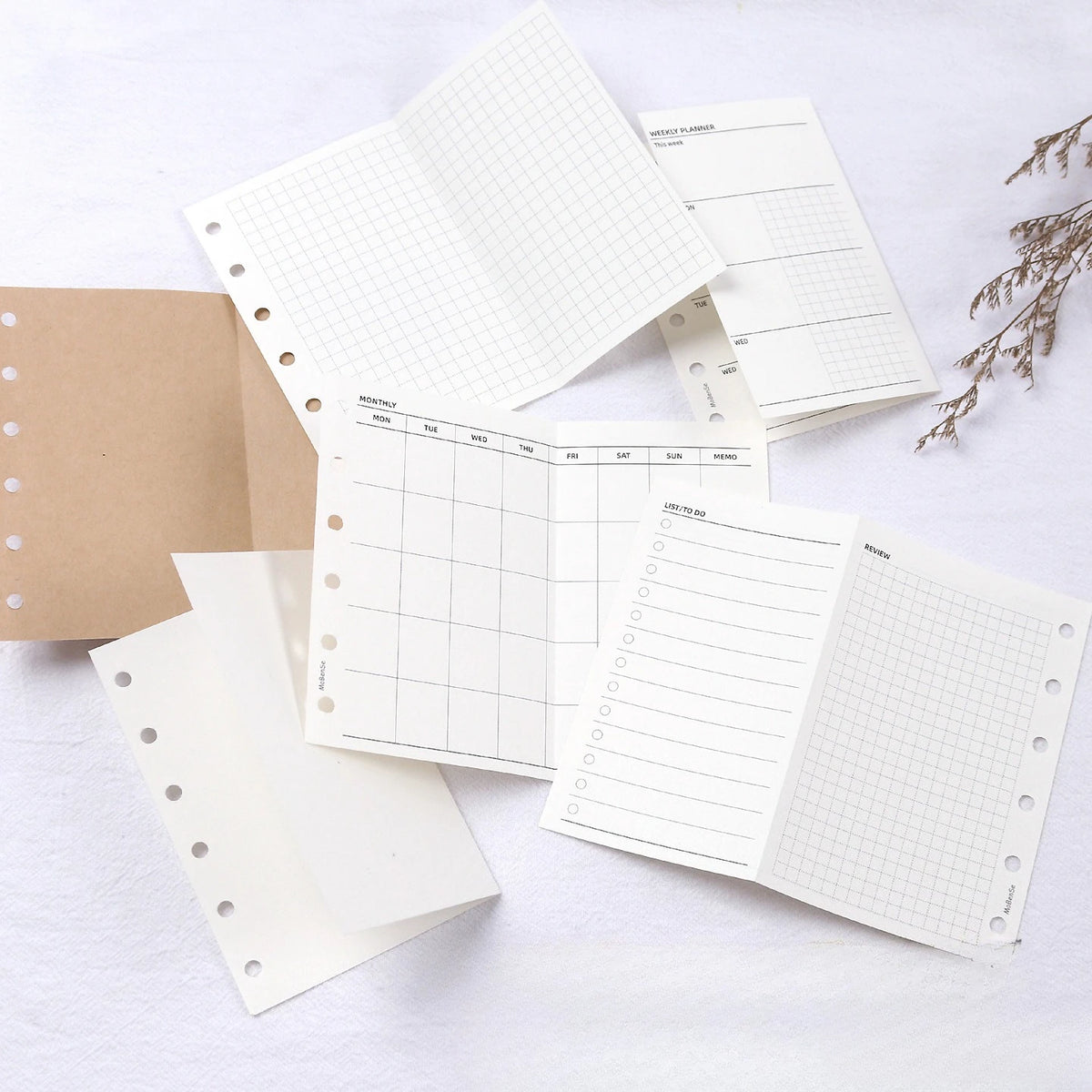 A7 Loose Leaf Notebook Refill Paper, 50 Sheet Binder Inserts in Weekly, Monthly, To Do, Grid, Lined and Blank Styles