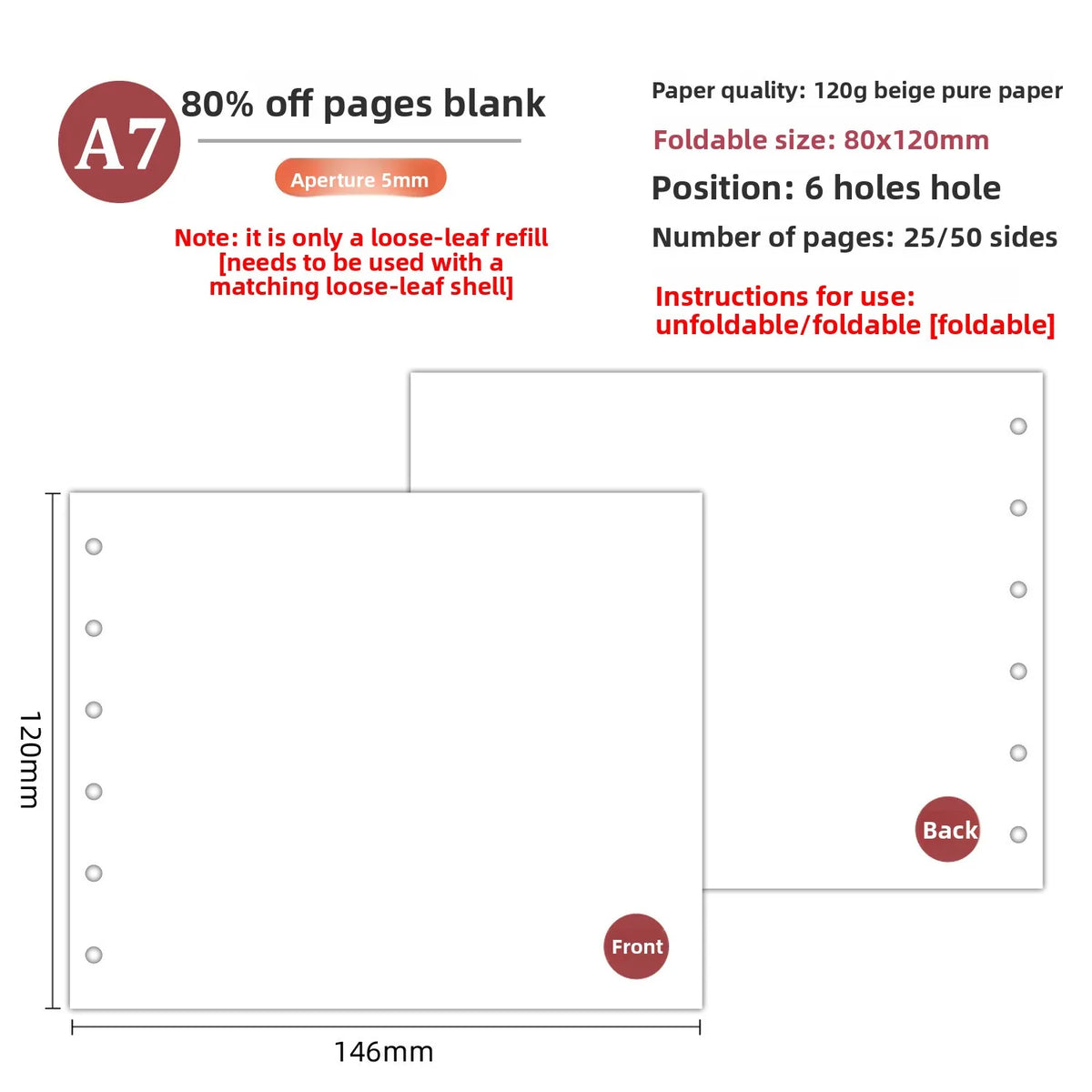 A7 Loose Leaf Notebook Refill Paper, 50 Sheet Binder Inserts in Weekly, Monthly, To Do, Grid, Lined and Blank Styles
