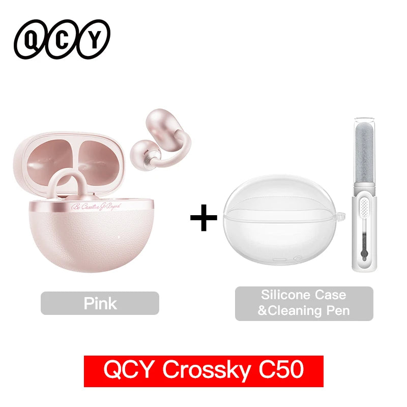 QCY Crossky C50 Open-Ear Bluetooth 6.0 Earbuds — Clip-On Sport Design with AI Clear Call & Bass Boost