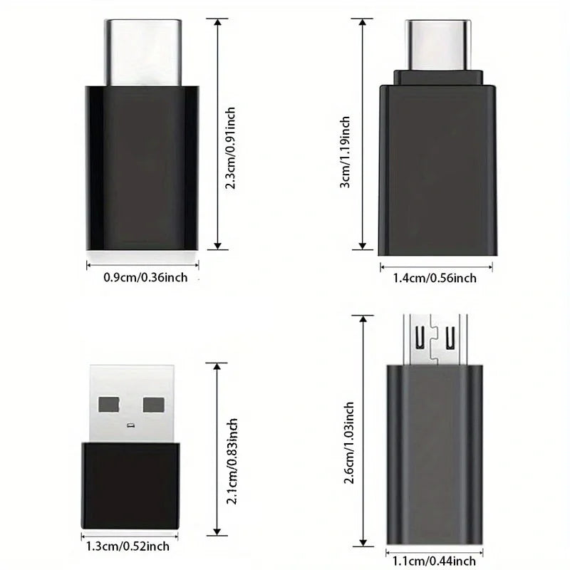 8-in-1 USB to USB-C Adapter Set — Micro USB & USB-C Female to USB Male Converter for Laptop & Car