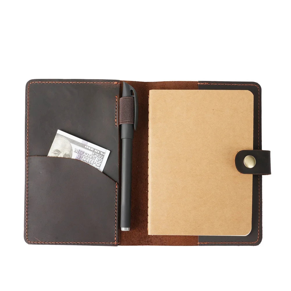 Leather Journal Cover with Pen Holder, Refillable Pocket Notebook Diary Fits 3.5 x 5.5 Inch