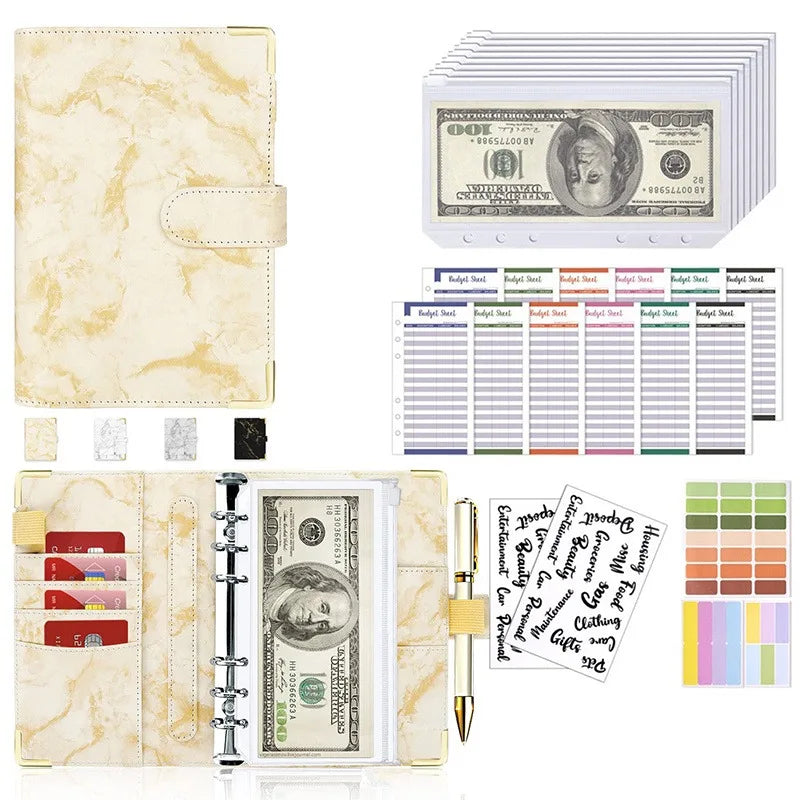 A6 Budget Binder — 6-Ring Cash Envelope Savings Planner with 8 Zipper Envelopes