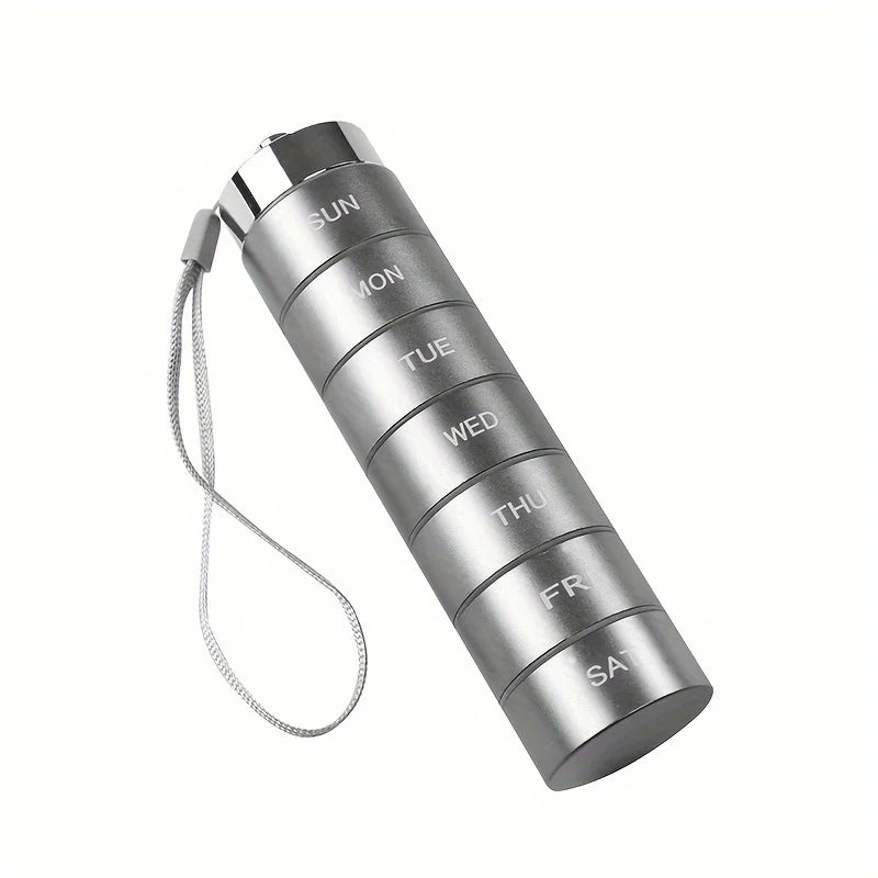 7 Day Metal Pill Organizer, Stackable Aluminum Weekly Pill Box with Keychain, Portable Travel Pill Case for Vitamins and Supplements